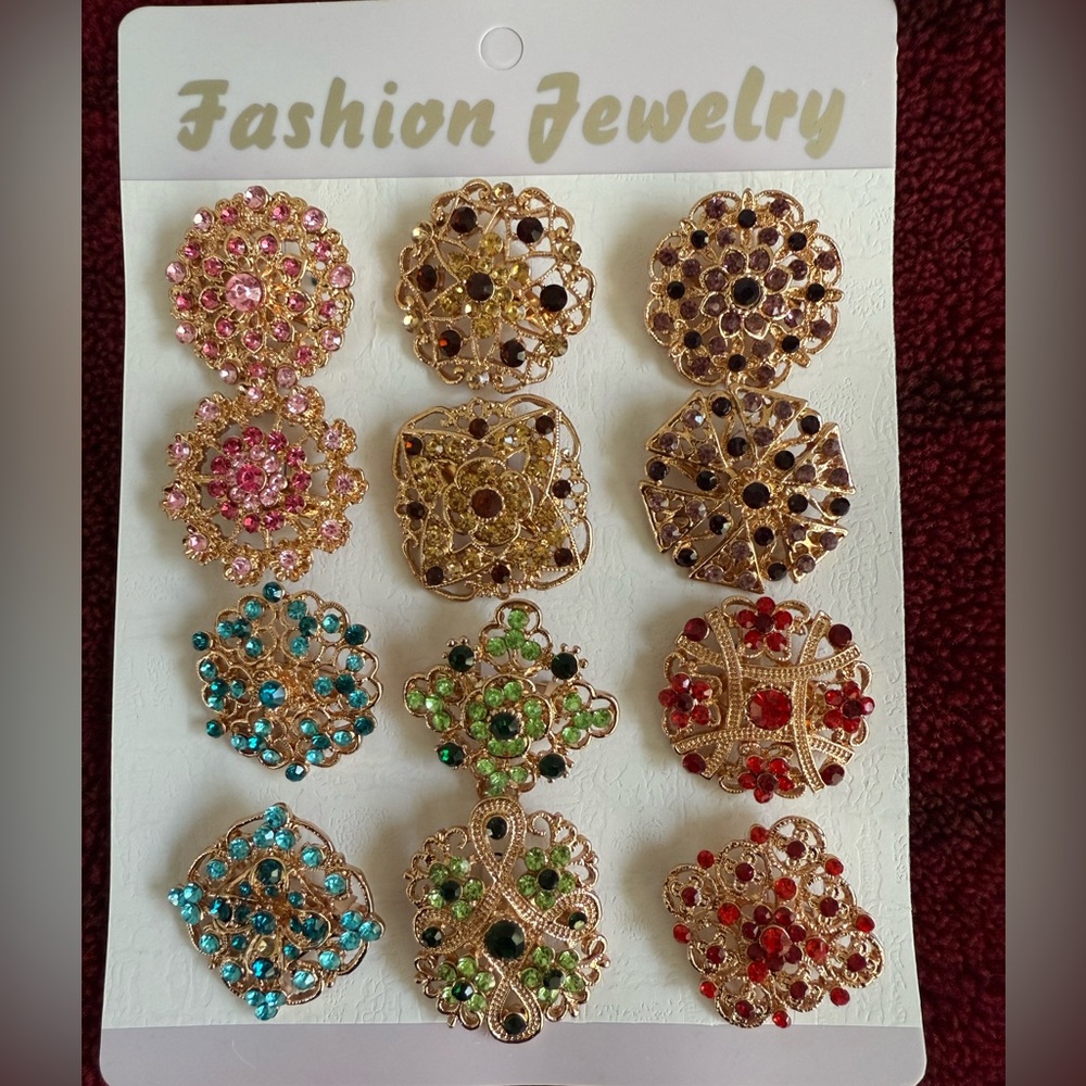NEW! Set of 12 multicolored broaches